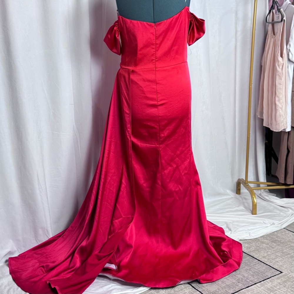Red Ruched Off-Shoulder Prom Gown - Picture 8 of 16